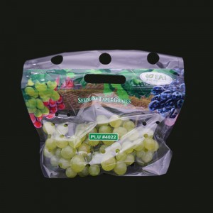 Geantă de ambalaj tipplat de ziplock din fructe de struguri din plastic eco-prieten cu găuri de evacuare